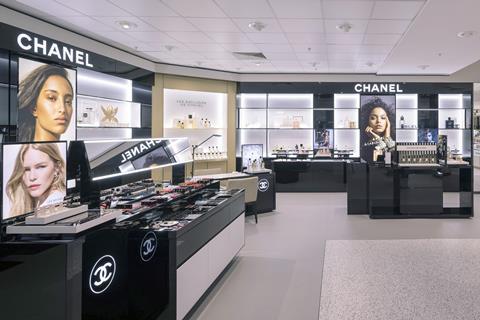 Chanel products on display in beauty hall of Frasers Norwich store